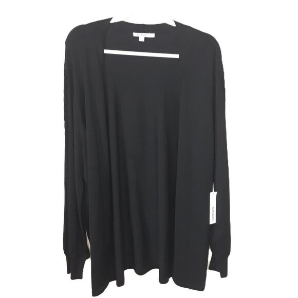 Chico's Sweaters - NWT Chico's Fancy Stitch Cutout Open Front Longline Sweater Cardigan Black XXL